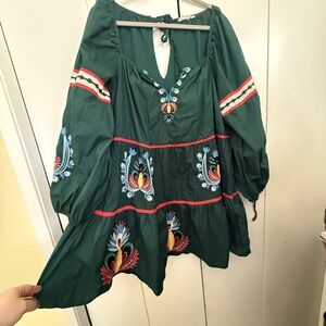 Anthropologie Green Embroidered Dress